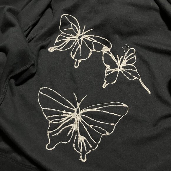 BCBG Maxazria Black Velour Hoodie With Green Butterflies, Size Large, Full Zip - Picture 10 of 13